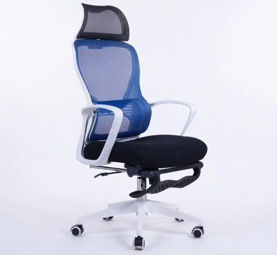 Fauteuil KB-6809AS, structure blanche, modèle « Siest » ; tissu de l’appui-tête : noir ; tissu du dossier : bleu ; tissu de l’assise : noir 1/PCS